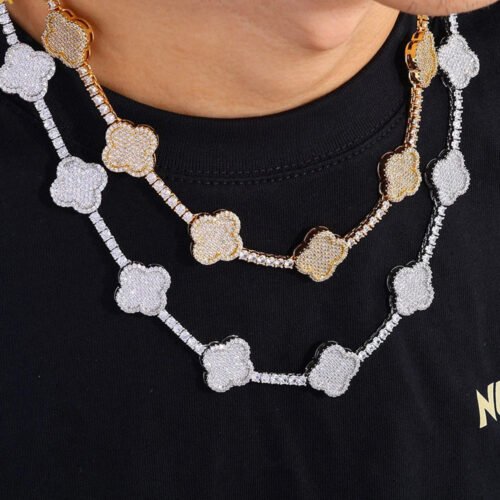 Iced Out Diamond Clover Tennis Chain
