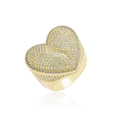 18K Gold Heart Shaped Iced Out Ring