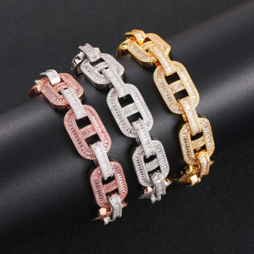 15mm T-Square Baguette Cuban Link Bracelet
