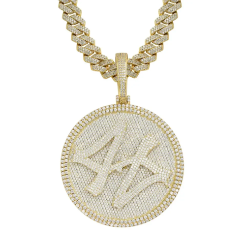 18K Gold Plated Custom Number 44 Rotatable Iced Out