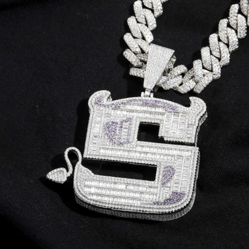 Baguette Iced S Letter Pendant