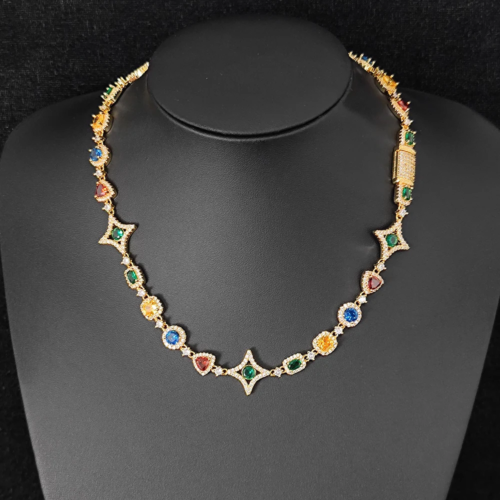 Fashionable Star Iced Diamond 10mm Necklace Multicolor