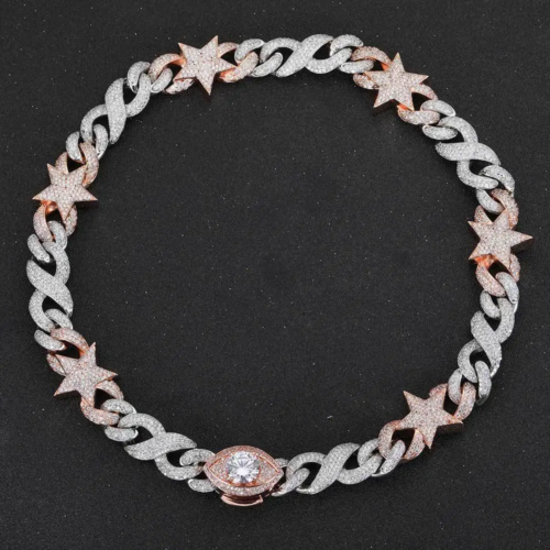 Two-Color Five-Pointed Star Cuban Link Chain