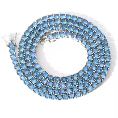 4MM Ocean Blue Tennis Chain Necklace Iced Out
