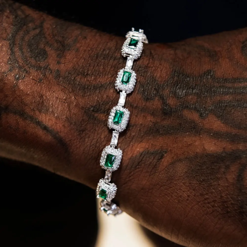 Iced Emerald Cushion Cut Diamond Bracelet