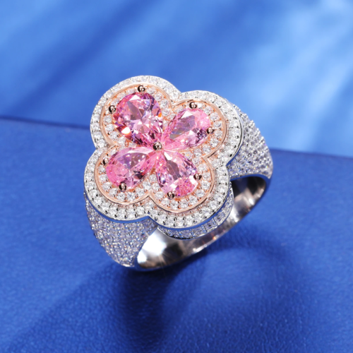 925 Sterling Silver Four Leaf Moissanite Diamonds Ring
