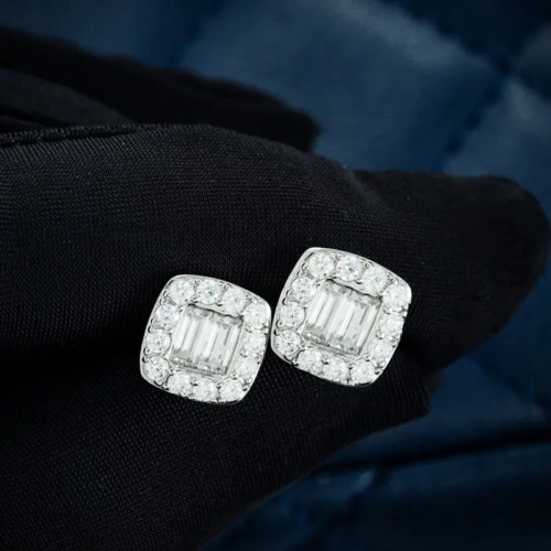 14K White Gold Baguette VVS Moissanite Diamond Earrings