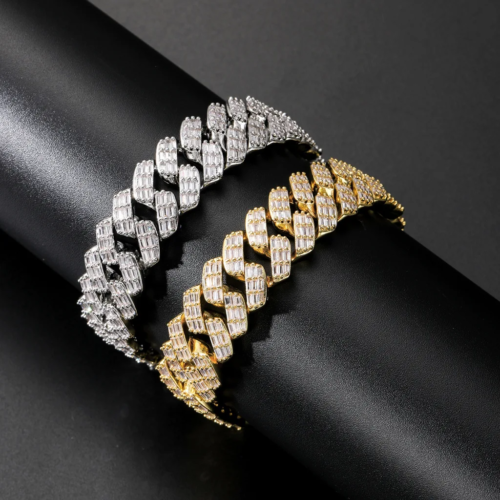 17mm Baguette Diamond Cuban Link Bracelet