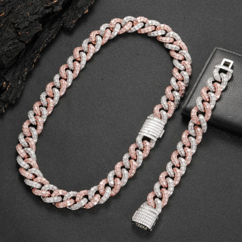 18mm Two-Tone Cuban Link Necklace Baguette