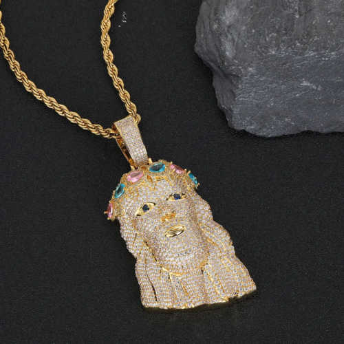 Jesus Piece Pendant Colorful Stones
