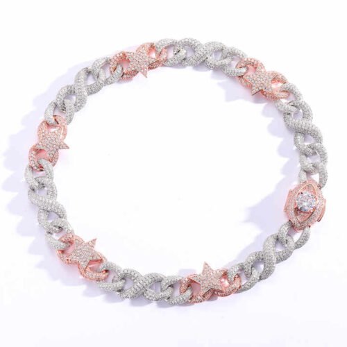 Two-Color Star Eyes Shape Necklace Iced Out 17MM