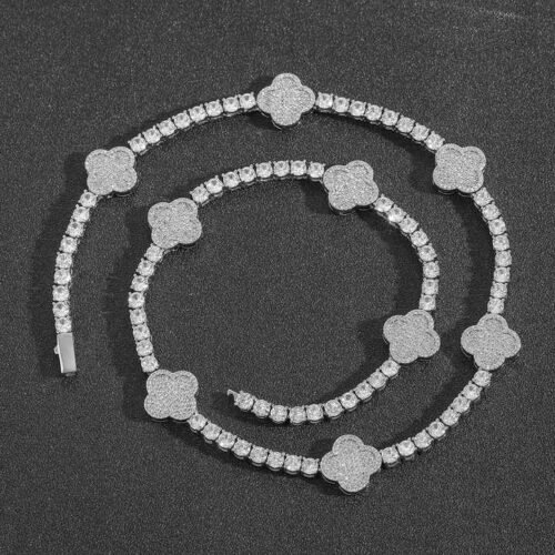 4mm Clover Heart Flower Tennis Necklace Iced Out