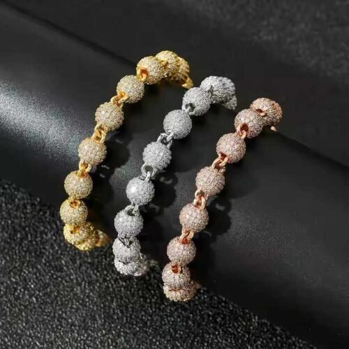 Bead bracelet iced out 18K Gold Plated